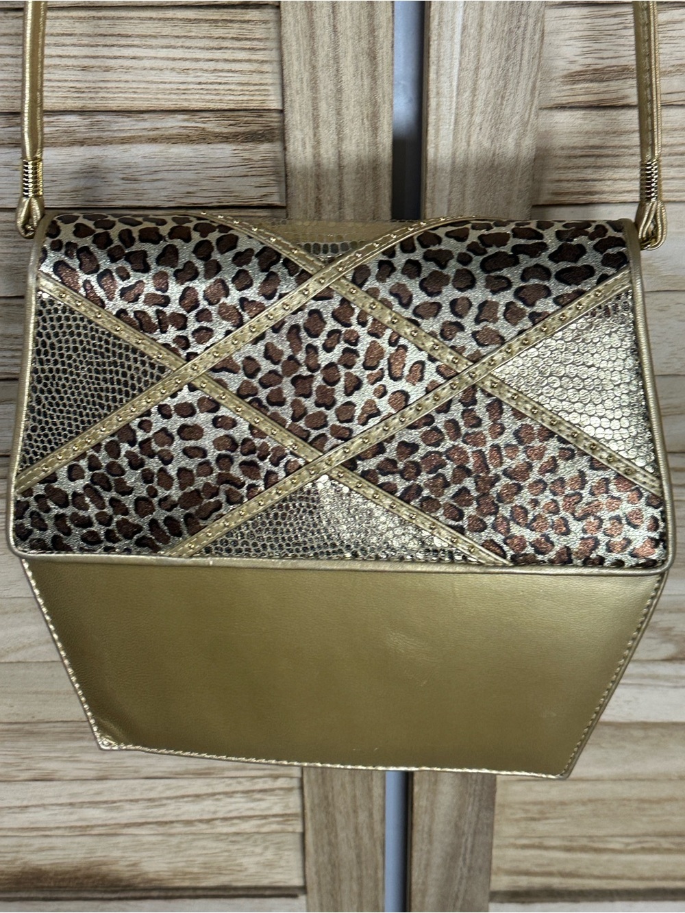 J Renee Vintage Gold Leopard-Accent Crossbody Bag